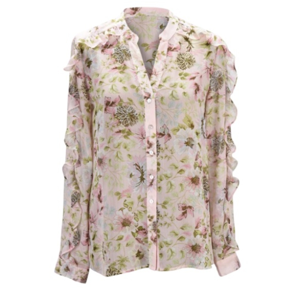 Kut from the Kloth Pink Floral Ruffle Button Down Top | EUC Size S